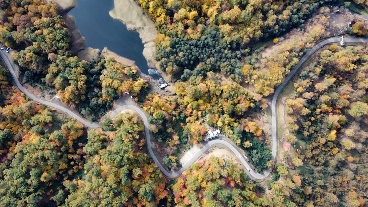 Irohazaka winding mountain road during autumn