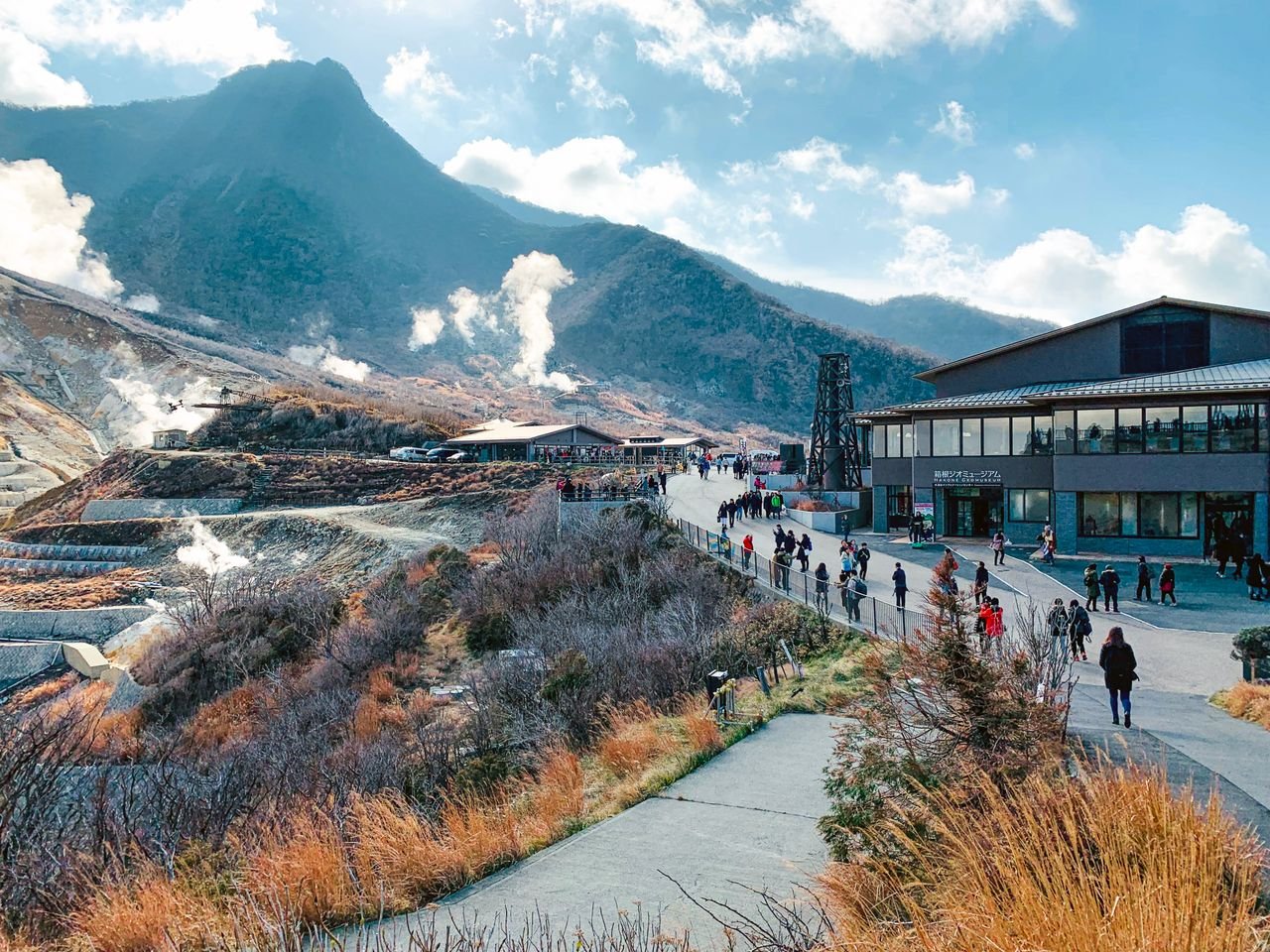 Owakudani volcanic valley and Hakone ropeway cable car